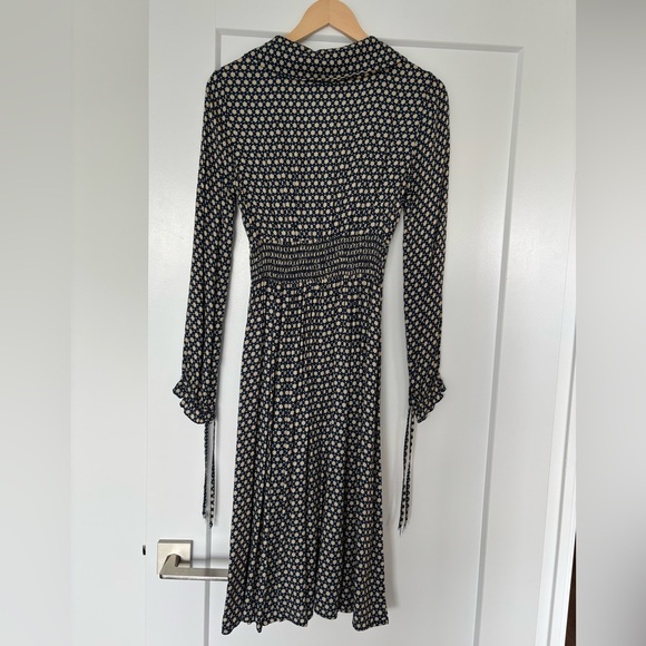 Navy Blue and Cream Patterned Dress - Size S - Picture 4 of 4